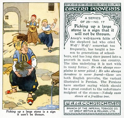 "Ison kiven poimiminen on merkki siitä, että sitä ei heitetä", 1931 (katso myös 498218) tekijältä René Bull